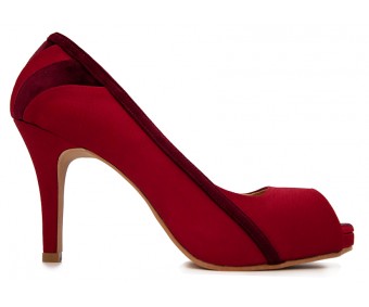 Courtney Wine Red Silk With Suede Contrast Shoes