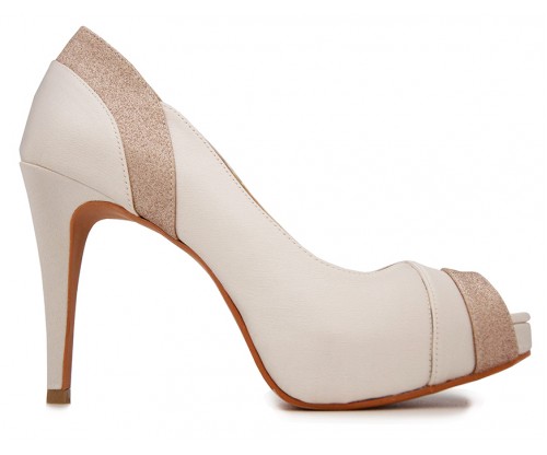 Miah Ivory White Satin Contrast Wedding Shoes Ready Stock