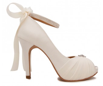 Audrey Ivory White Satin Chiffon Buckle Wedding Shoes
