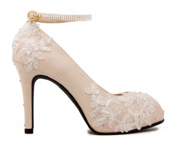 * Kate Light Beige Silk Diamante Swarovski Rhinestone Wedding Shoes