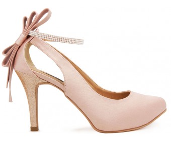 Ellen Nude Pink Satin Back Bow Wedding Shoes