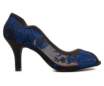 Eileen Navy Blue Lace With Black Glitter Dinner Shoes