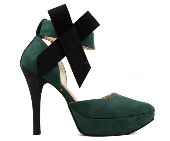 Ella Green Suede With Bow Contrast Dinner Shoes