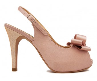 Daria Nude Pink Satin Bow Wedding Shoes 