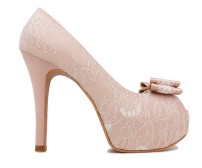 Elsie Nude Pink Satin With White Lace Wedding Shoes