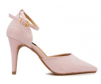 z(Sold out, custom made is available)Georgia Pink Satin With Lace Wedding Shoes(Ready Stock)