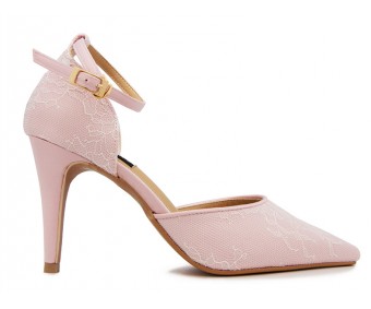 z(Sold out, custom made is available)Georgia Pink Satin With Lace Wedding Shoes(Ready Stock)