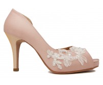 Jean Nude Pink Satin With Lace Wedding Shoes