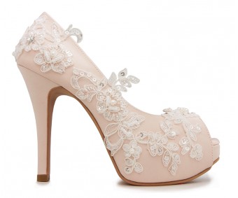 * Elsa Light Beige Satin Lace Wedding Shoes