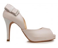 Loren Light Beige Metallic PU With Bow Wedding Shoes