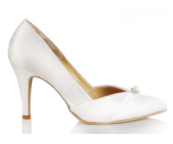 Julia Ivory White Satin With Buckle Wedding Shoes