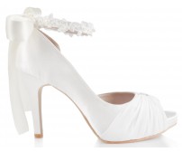 Adalee Ivory White Satin Chiffon With Lace Strap Wedding Shoes