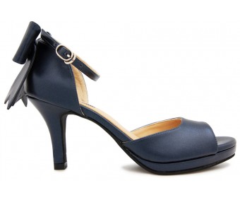 Carolyn Navy Blue PU Back Bow Sandals