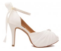 * Audrey Ivory White Satin With Diamante Wedding Shoes (Ready Stock)