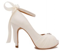 * Audrey Ivory White Satin With Diamante Wedding Shoes (Ready Stock)