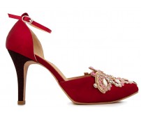 Kyla Wine Red Silk With Applique Dinner Shoes