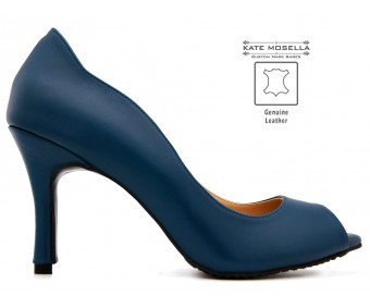 Cirila Navy Blue Leather  Heels (Ready Stock)