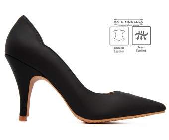 Charlotte Black Leather Super Comfort Heels (Ready Stock)