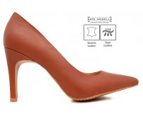 Ruby Brown Leather Super Comfort Heels (Ready Stock)