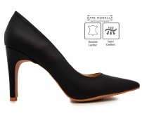 Ruby Black Leather Super Comfort Heels (Ready Stock)