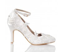 * Elsa Ivory White Satin With Lace Pump(Ready Stock)