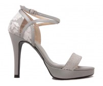 Abia Grey Satin With Diamante Wedding Shoes
