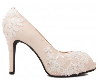 * Kate Light Beige Silk Swarovski Rhinestone Wedding Shoes