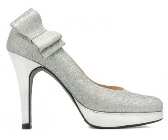 Cierra Silver Glitter Bow Wedding Shoes