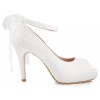 Lillian Ivory White Satin With Lace Strap Wedding Shoes