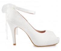 Lillian Ivory White Satin With Lace Strap Wedding Shoes
