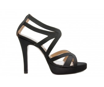 Opal Black Satin Dinner Sandals