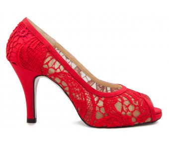 Kaydence Red Satin Lace Wedding Shoes