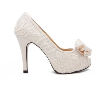 Fiona  White Lace And Satin Wedding Shoes