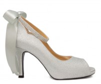 Freya Silver Glitter Back Bow Wedding Shoes