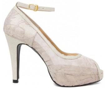 Marcella Beige Lace With Gold Glitter Dinner Shoes