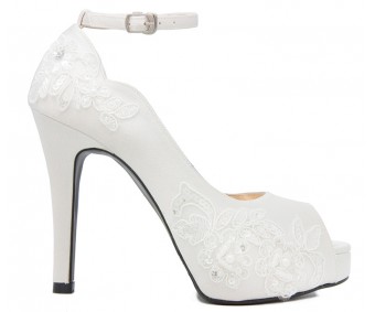 Resnemee Ivory White With French Lace Wedding Shoes