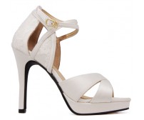 Liliana Ivory White Satin With White Lace Wedding Shoes