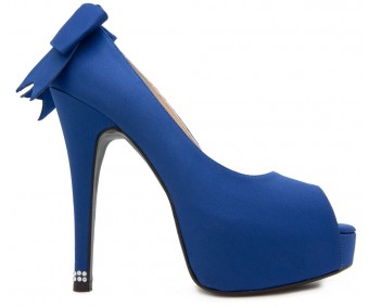 Eliza Bow Blue Silk With Swarovski Dinner Shoes