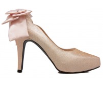 * Jacqueline Champagne Luzzi Glitter Bow Wedding Shoes