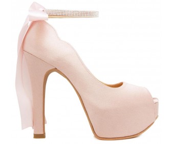 Freya Nude Pink Satin Back Bow Wedding Shoes