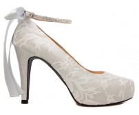 Lyla Silver Glitter With White Lace Diamante Wedding Shoes