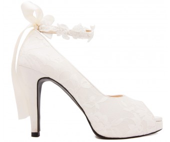 Carin Ivory White Lace With Lace Ribbon Strap Wedding Shoes