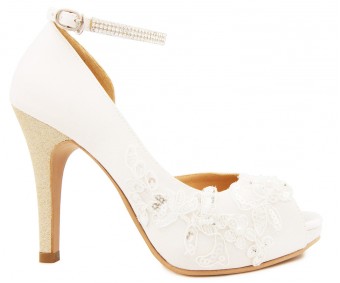 Jean Ivory White Satin With Lace Wedding Shoes