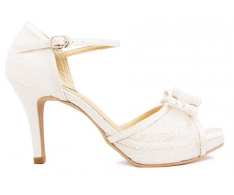 Janelle White Lace And Ivory White Satin Wedding Sandals