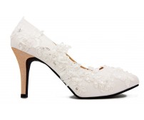 Olivia Ivory White Satin With White Lace Wedding Shoes