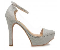 Annika Silver Glitter Transparent With Diamante Wedding Shoes