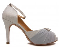 Audrey Silver Glitter With Chiffon Buckle Wedding Shoes