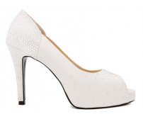 Elaine Ivory White Satin Rhinestone Wedding Shoes