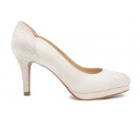 Genica Ivory White Satin Rhinestone Wedding Shoes