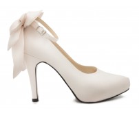 Arlenne Ivory White Satin Bow Wedding Shoes